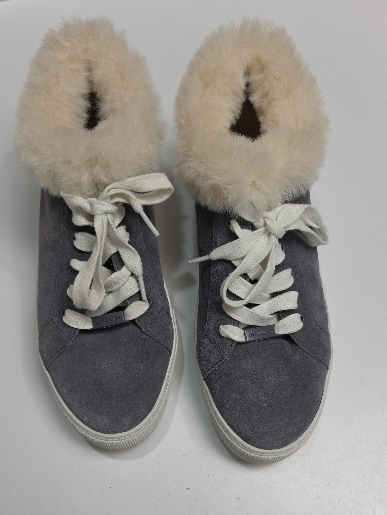 J/Slides Nyc Mellia Suede Lace-Up Sneakers With Faux Fur Collar - Gray - Size 7